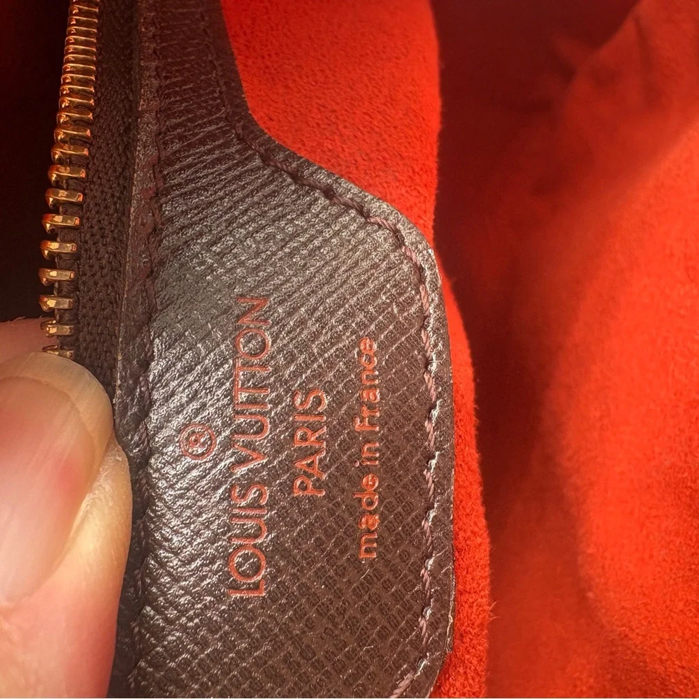 Louis Vuitton Damier Ebene Tatiana Handbag Brown Canvas Red Interior